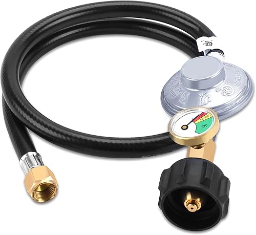 Miniatura 7 de JEASOM Manguera reguladora de propano de 2 pies con medidor, manguera trenzada de acero inoxidable para la mayoría de calentadores de parrilla LP y