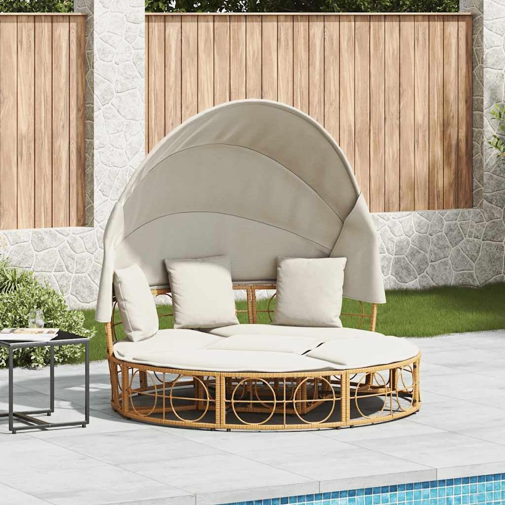 Île de soleil avec auvent extensible et coussin, lit de salon d'extérieur en rotin synthétique, ensemble de meubles de jardin modulables pour terrasse et jardin, canapé de salon rond, 160 x