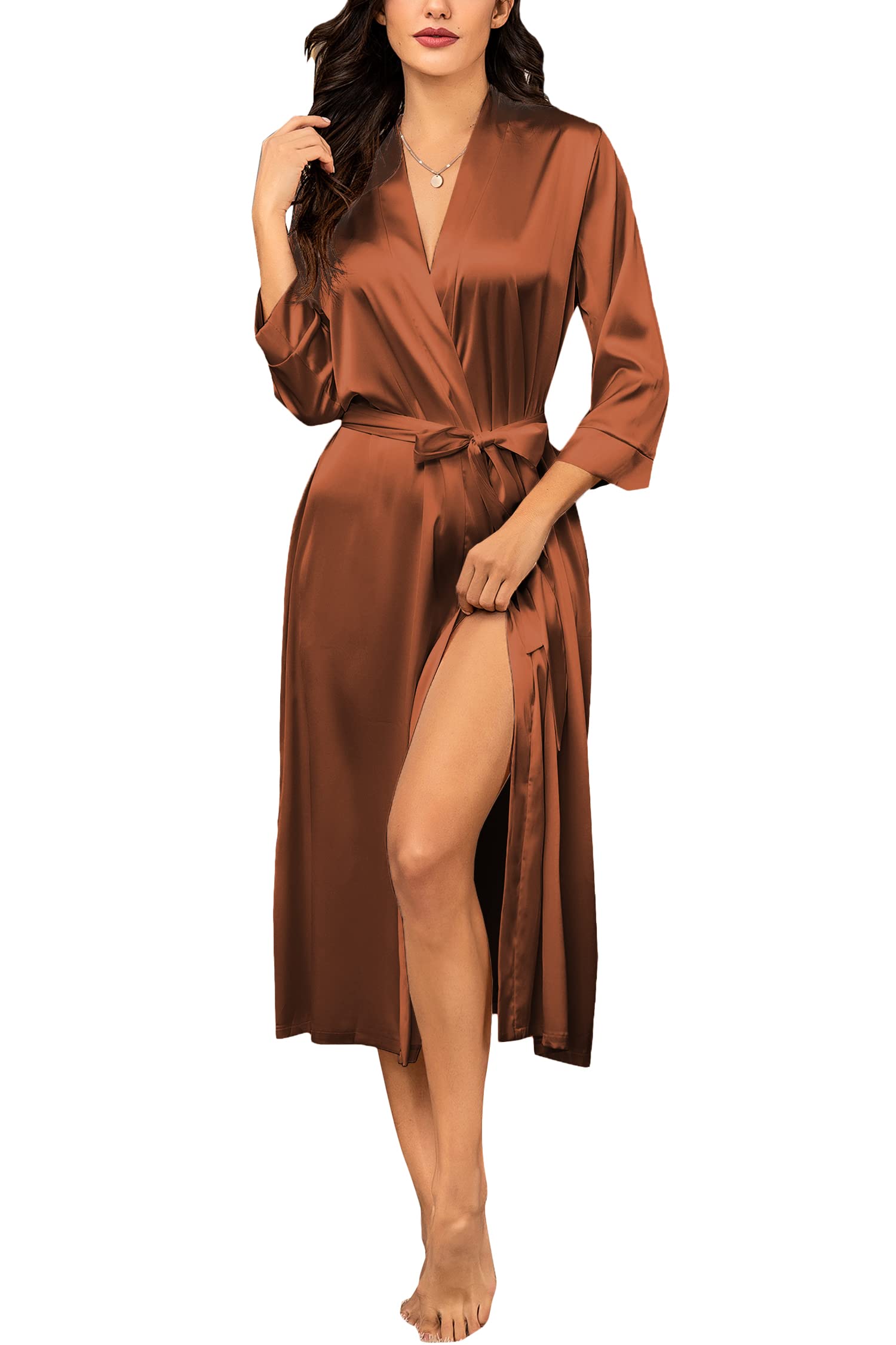 HOTOUCH Silk Robes for Women Long Bridesmaid Wedding Party Satin Robes Sleepwear with Pockets