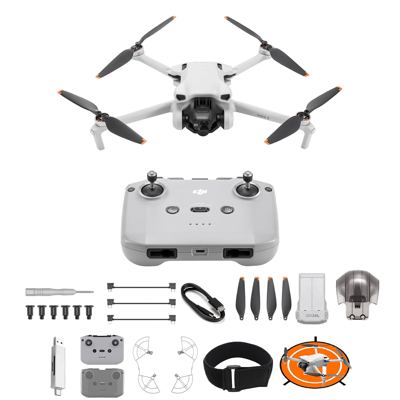DJI Mini 3 Bundle – Mini Drone con Fotocamera Pieghevole e Leggero con Video in 4K HDR, Autonomia di 38 Minuti, Riprese Verticali Native e Funzioni Intelligenti