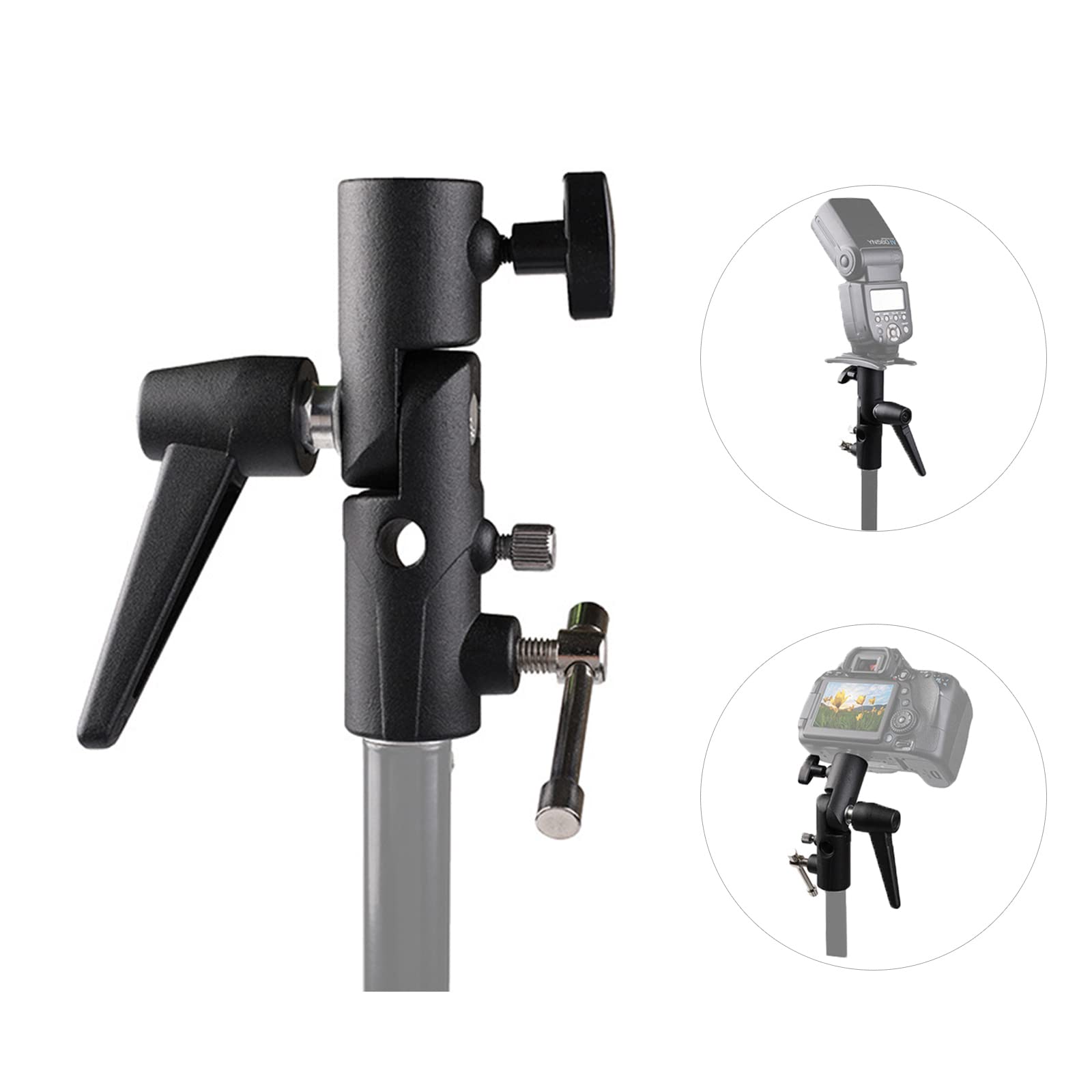 Sequpr H-Typ Blitzhalterung 180° Verstellbar Blitzneiger Schirmhalter mit 1/4" auf 3/8" Schraubadapter Blitz Lichtstativ Halterung für Blitz Lichtstativ Stativ Regenschirm