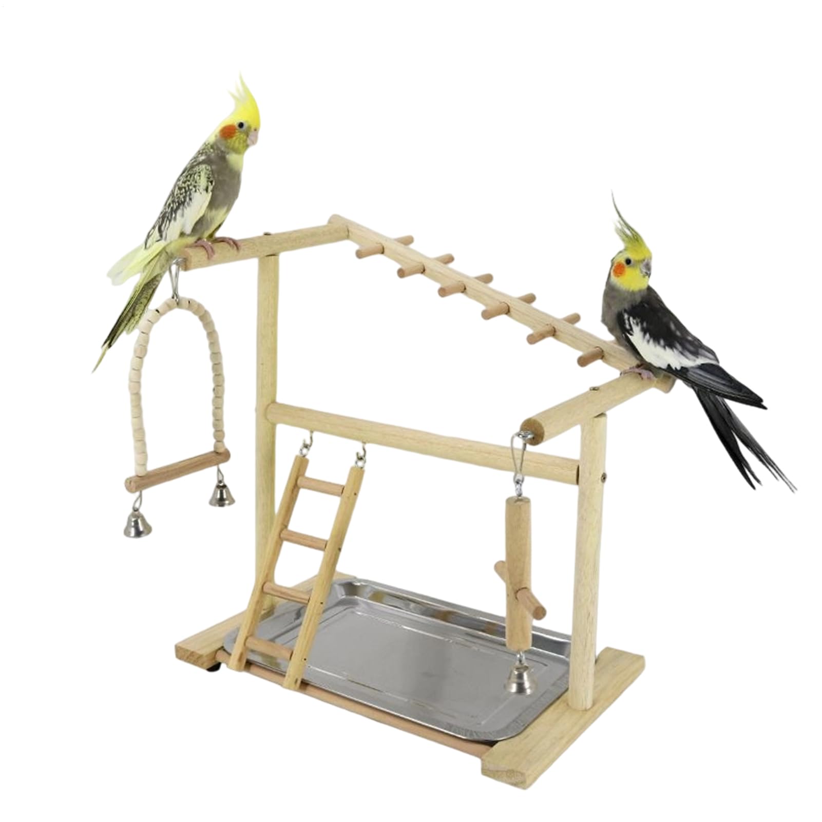Posatoio Da Per Uccelli Altalene e Scale in Legno per Arrampicata | Con Vassoio E Bicchiere In Acciaio Rimovibili Per Area Giochi Parrocchetti Per Rosicchiare Arrampicarsi Per Gabbia Interna