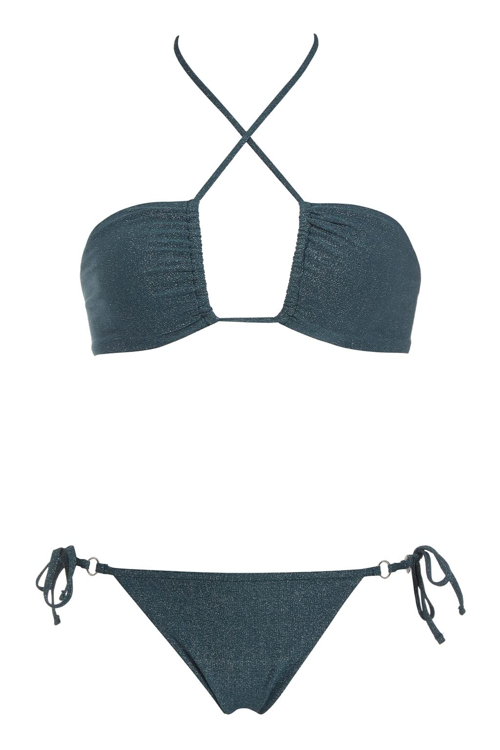 Emporio Armani Women's Lurex Textured Yarn Band And String Brazilian Bikini Set Bikini Donna