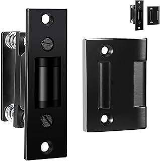 HOMOTEK 2Pk Modern Black Door Roller Catch, Heavy Duty Zinc Alloy & Stainless Steel, Silent Spring Tension Latch, Adjustable 3/8'' Roller Projection, Cabinet-Furniture Door Catches, 2 Items
