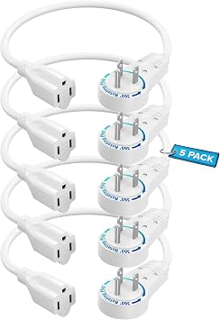 Maximm Extension Cord 0.5 Foot White Flat Plug, 360 Rotating Short Power Cord Single Outlet, Indoor 16 Gauge 3 Prong Grounded Wire UL Certified 6-inch, White