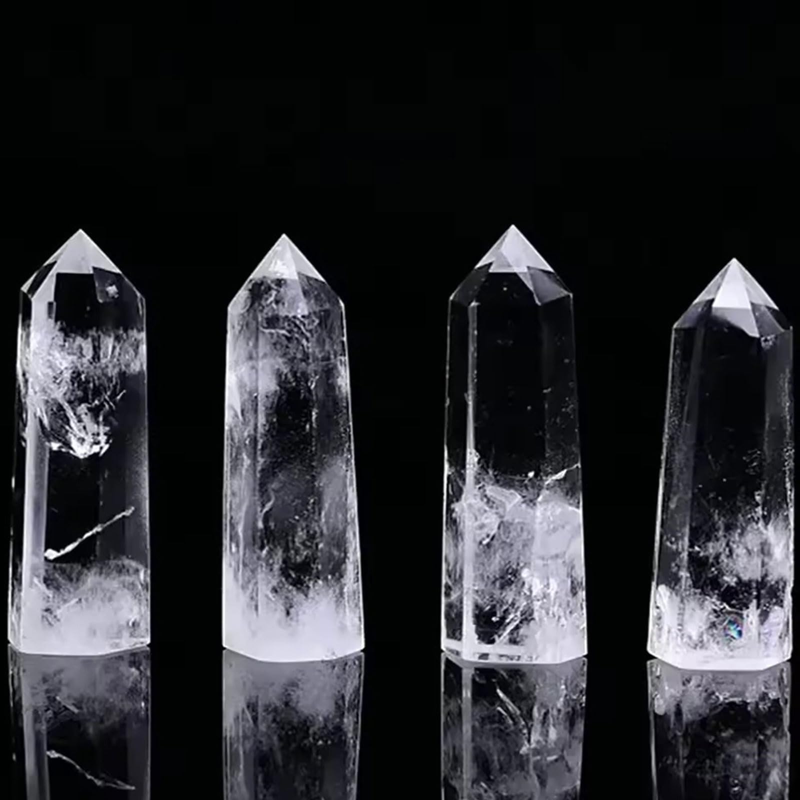 3PC natürlicher Bergkristall-Stab Reiki-Heilkristallpunkt | Weißer Kristallsäulenstein, sechseckiger Obelisk, Heimbüro-Dekoration, Meditationstherapie