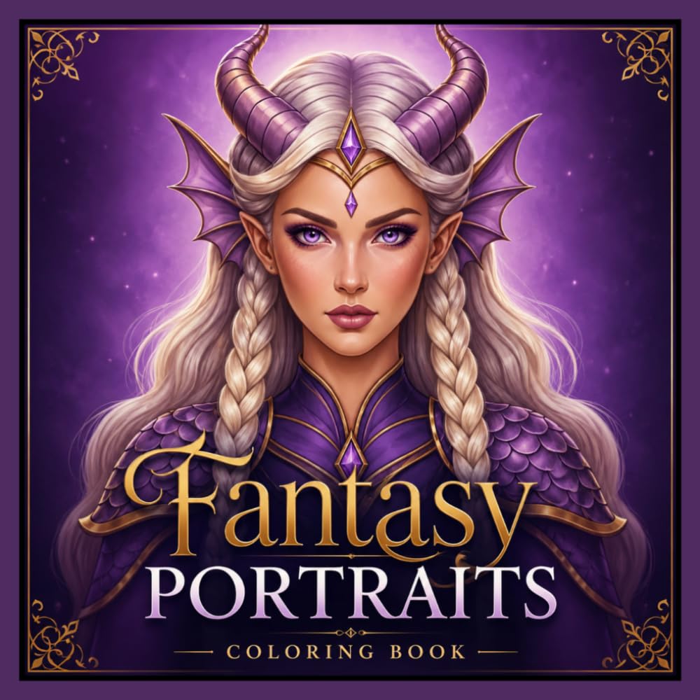 Fantasy Portraits Coloring Book: 50 Stunning Coloring Pages for Adults and Teens Featuring Enchanted Characters, Magical Creatures, Elegant Warriors, and Mystical Faces (Portraits Collection)