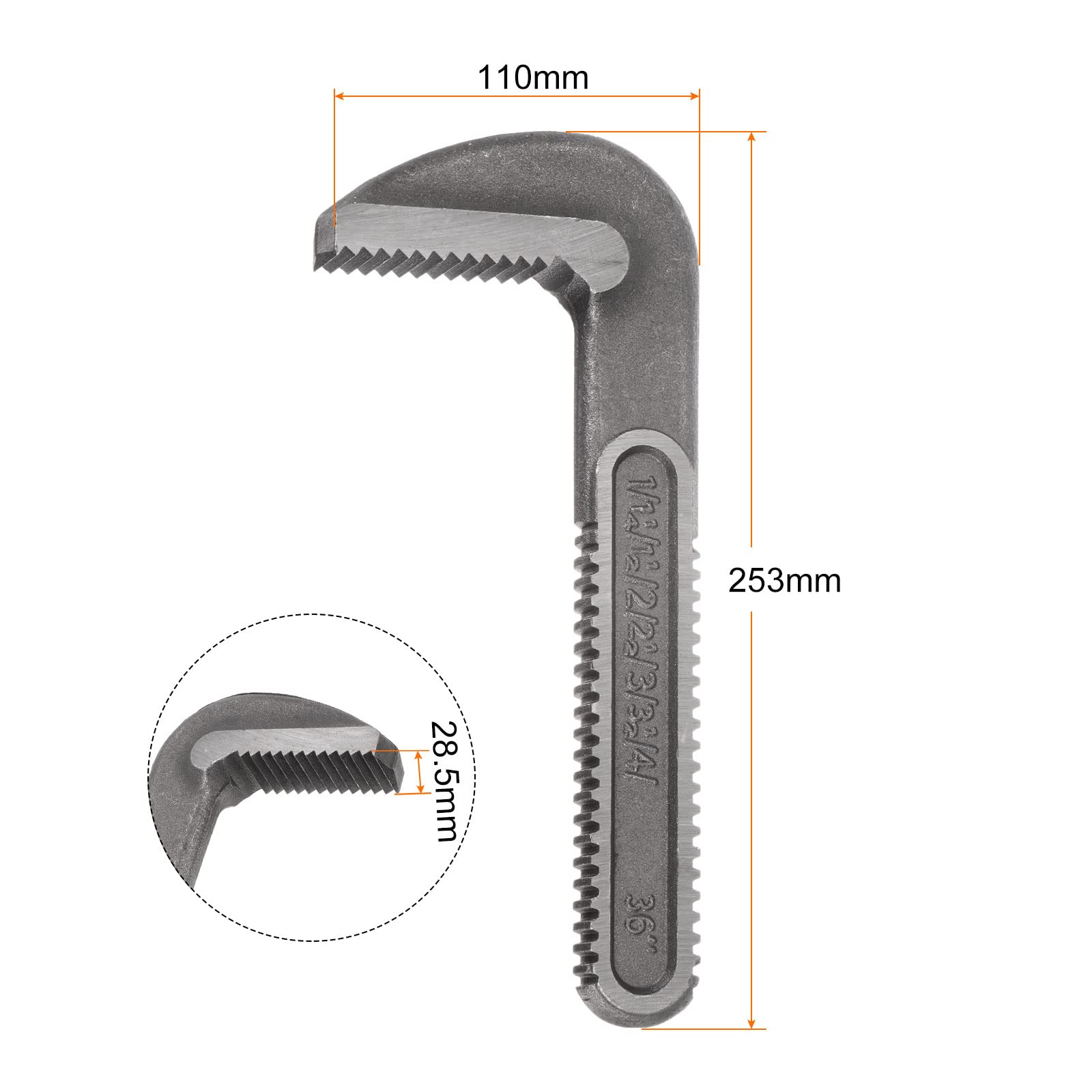 sourcing map Tubo Llave Gancho Mandíbula 36" Plomería Llave Reemplazo Mandíbulas Alto Carbono Acero