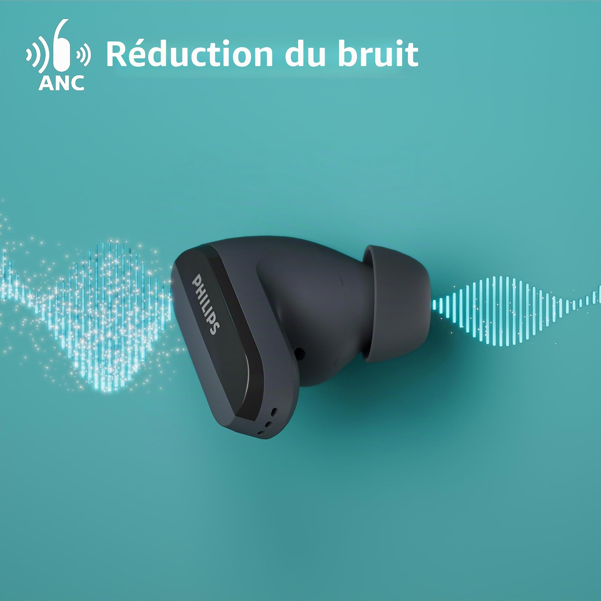 PHILIPS TAT3508BK/00 Écouteurs sans Fil True Wireless | en Silicone, Son Naturel | Réduction du Bruit | Jusqu'à 21 h d'autonomie | Micro | Boîtier de Charge | IPX4 Résistant à l'eau | Noir