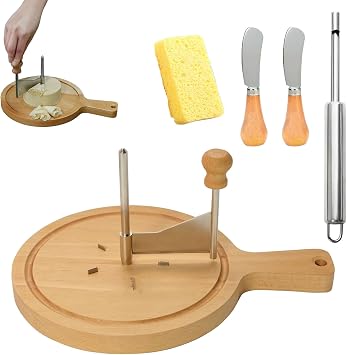 Cheese Curler Wheel, Multifunctional Stainless Steel Girolle Cheese Shaver Wood Base, Cheeses Cutter Wheel with Glass Cover for Cheeses Wheel or Chocolate Standard Model, No Cover