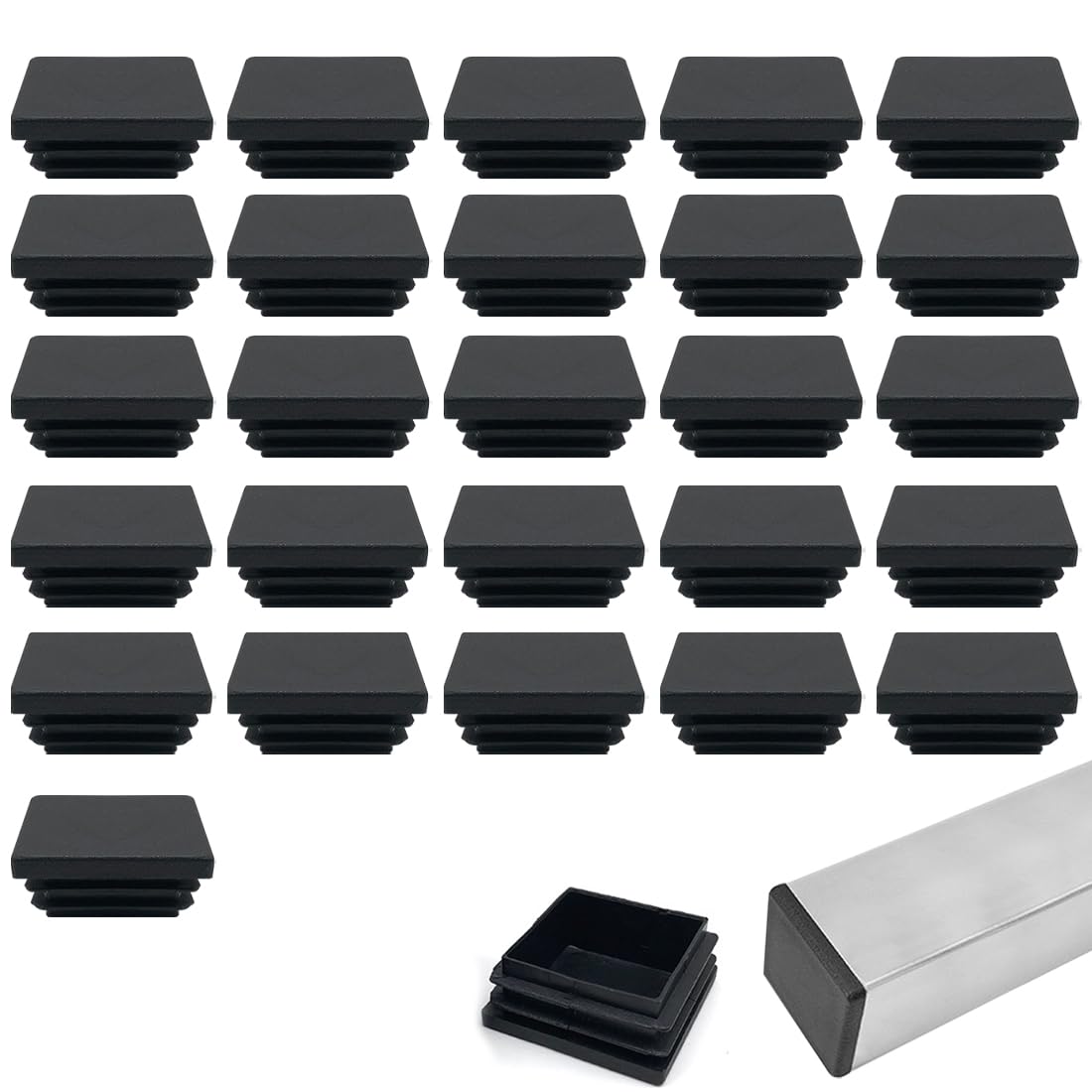 EIYVPRA 21 Pcs 40x40mm Square Tube End Caps, Square PE Plastic Caps, Pipe Caps for Stainless Steel Pipes Black Square Caps