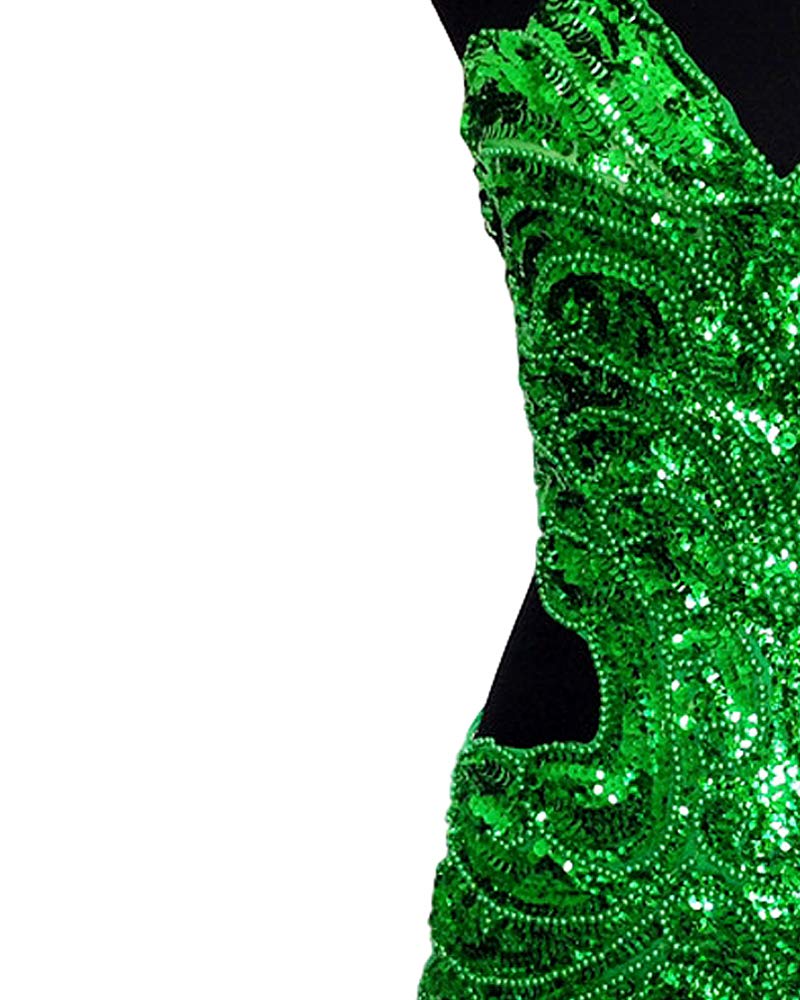 Grouptap Latin Women Dance Fancy Sequin Backless Ballroom Star Show Dress Blue/Green top (no Skirt) for Tango Samba Rumba Ladies Outfit