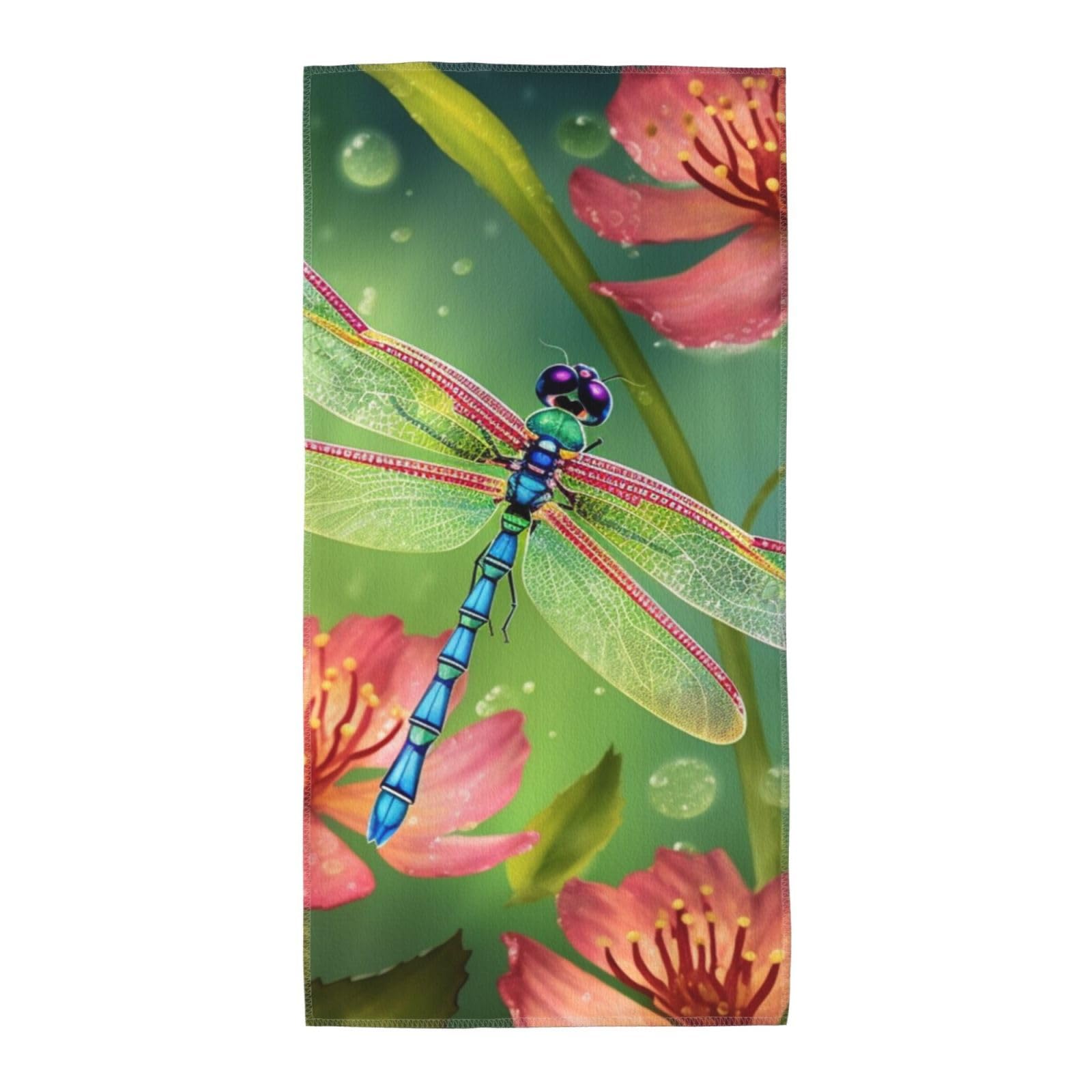 FekiLoot Absorbent Hand Towels 12"X24" Decorative Bathroom Towel Soft Microfiber Face Towel Dragonflies and Flowers Dish Kitchen Towels for Bathroom Kitchen Hotel Spa Bath Towels
