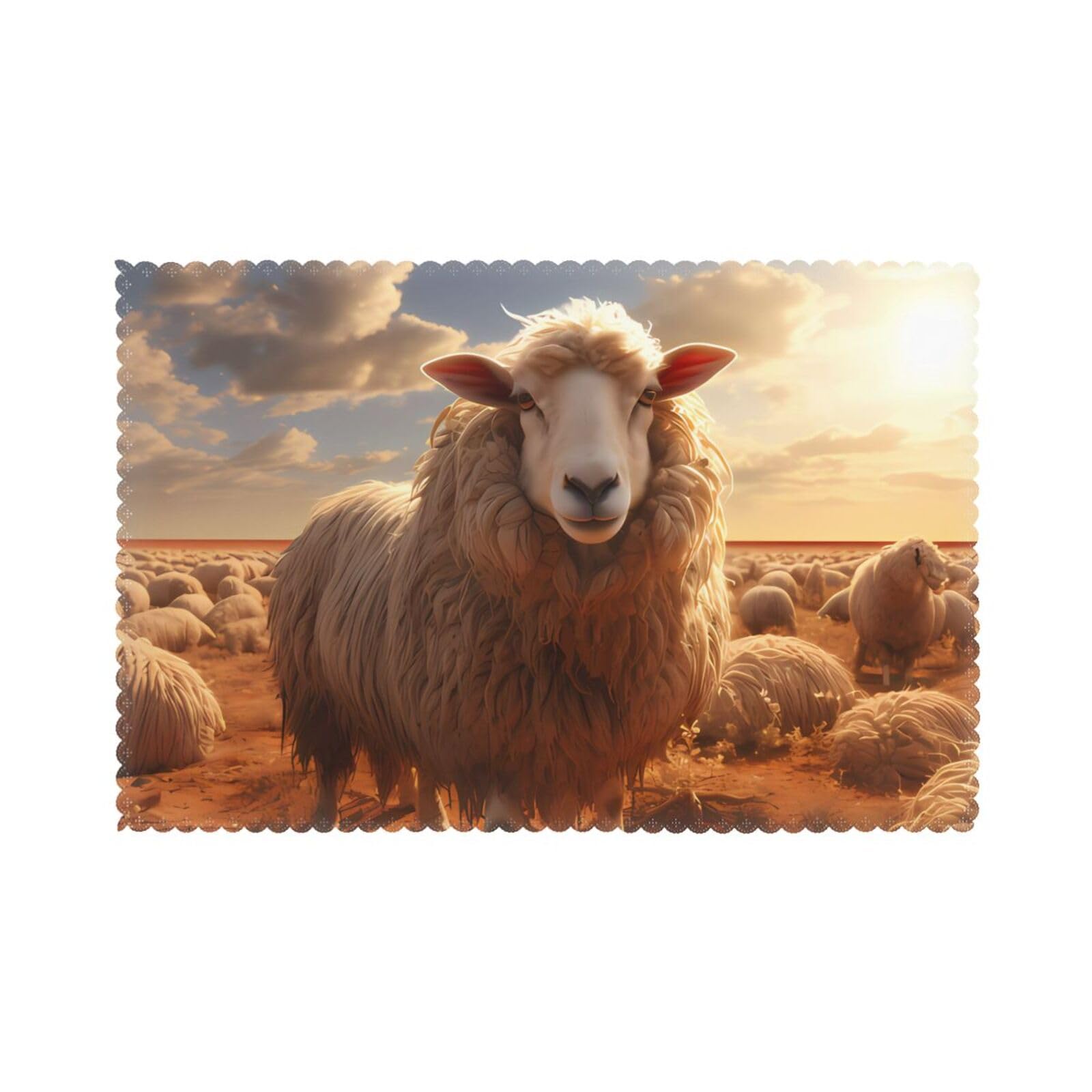 Australian sheep Placemat set of 6, oil-proof and insulated dining table placemats, washable and wipeable.