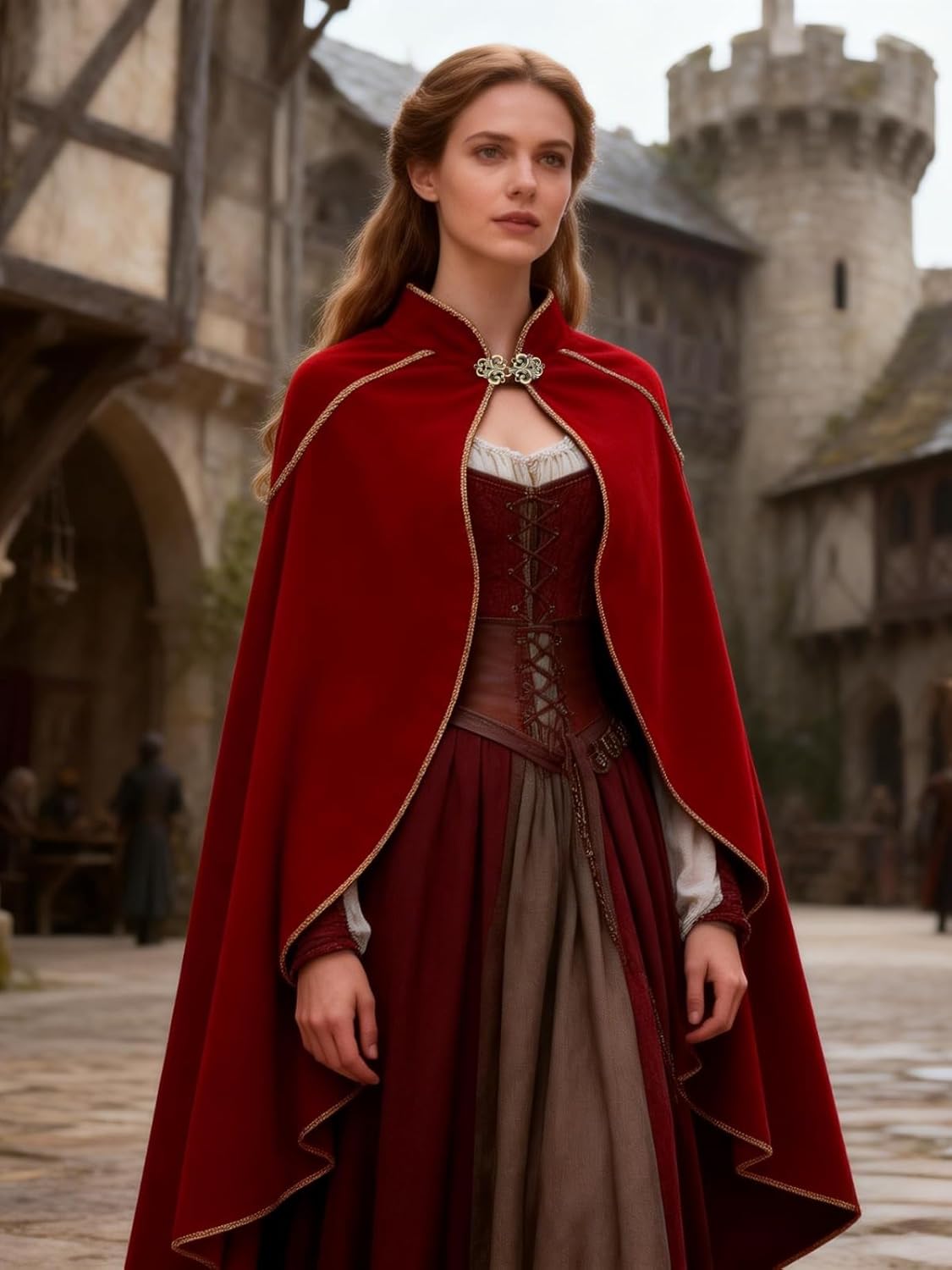 Women's Medieval Velvet Cloak, Renaissance Cape Stand-Up Collar Queen Princess Costume Halloween Christmas Wedding