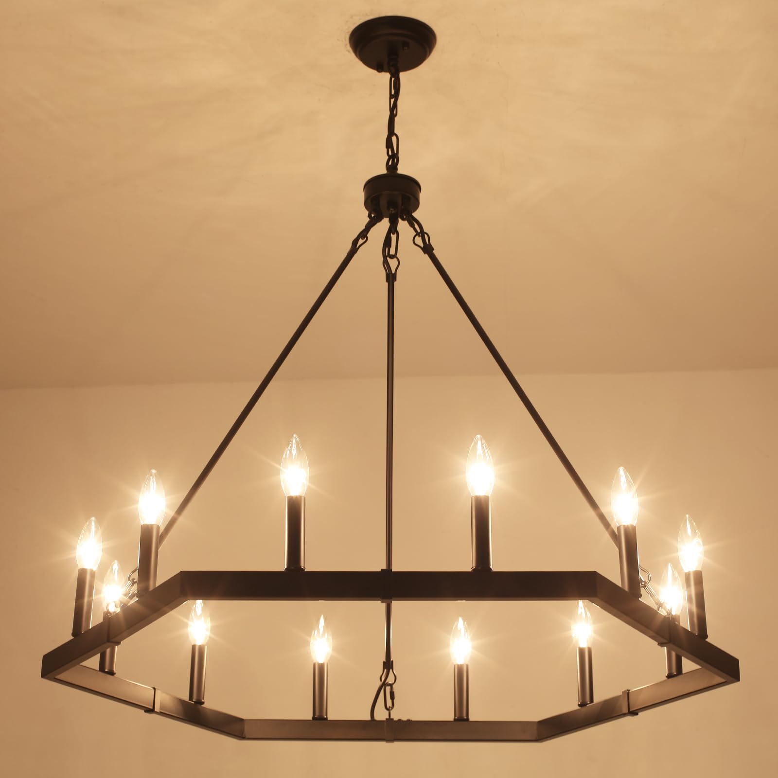 Generies Black Wagon Wheel Chandeliers Farmhouse Chandelier 12 Lights Modern Industrial Iron Pendant Lighting, Classic Rustic Candle Ceiling Light Fixture for Bedroom Living Dining Room Kitchen Island