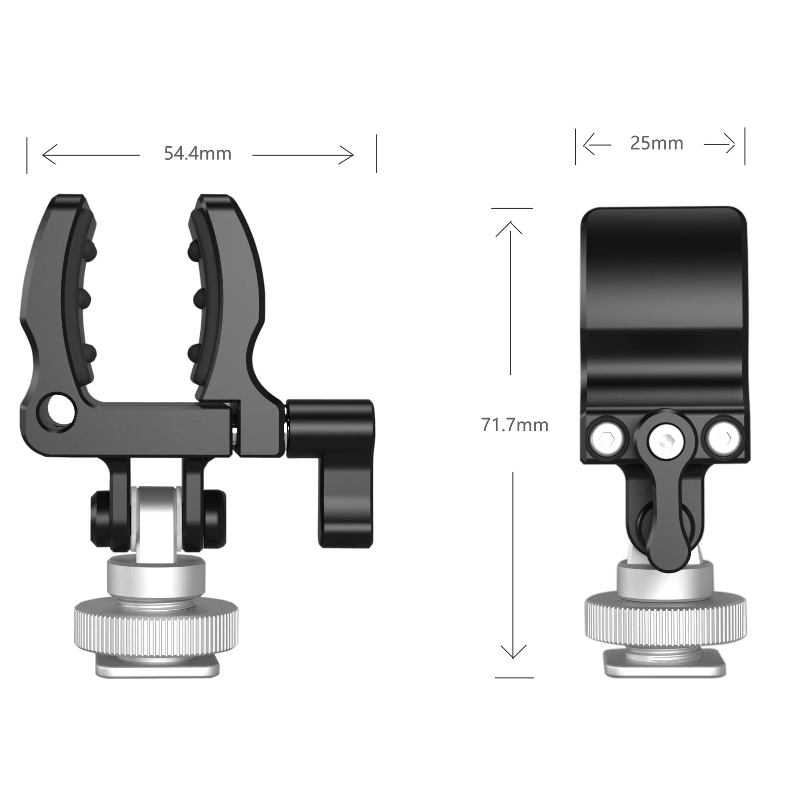 NICEYRIG Clip de Microphone avec mâchoire Qui s'ouvre de 18,5 à 35 mm, matériau en Alliage d'aluminium et Acier Inoxydable, Tampon Anti-Chocs en Silicone et Griffe inférieure et Trou fileté 1/4-549