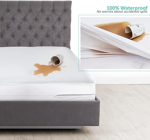 Miniatura 3 de Nestl Funda de colchón con cremallera de alta calidad, protector de colchón impermeable Cal King, parte superior de rizo de algodón que se adapta a