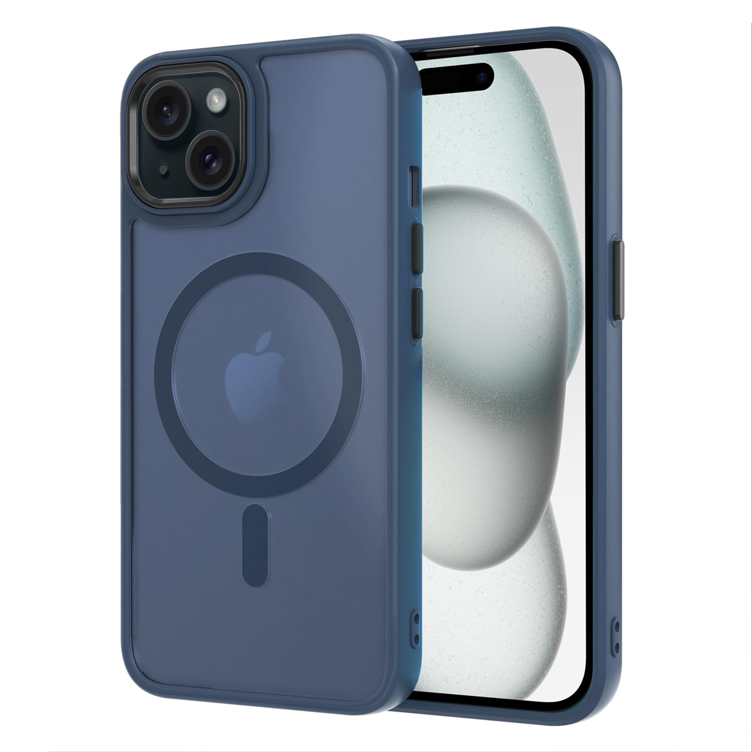 AOMYKE Cover Magnetica per iPhone 15, Custodia iPhone 15 Compatibile con MagSafe, Traslucida Opaca Posteriore Sottile PC+TPU Bumper Antiurto Case - Blu