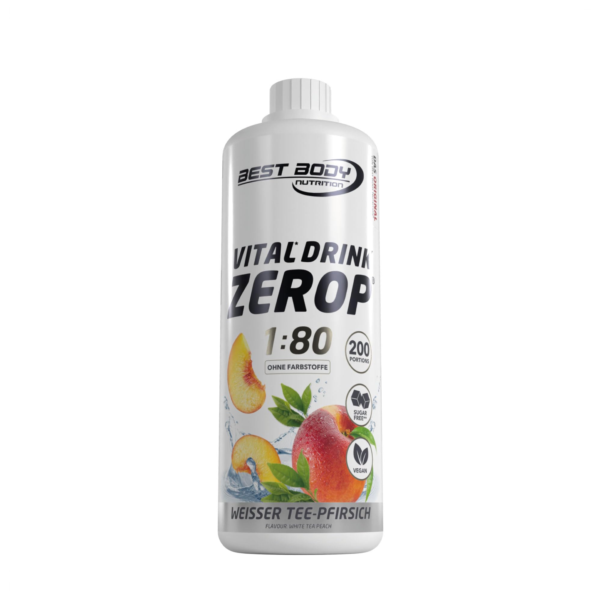 Best Body NutritionVital Drink ZEROP® - White Tea Peach, Sugar-Free Beverage Concentrate, 1:80 Makes 80 Litres of Ready-To-Drink, 1000 ml
