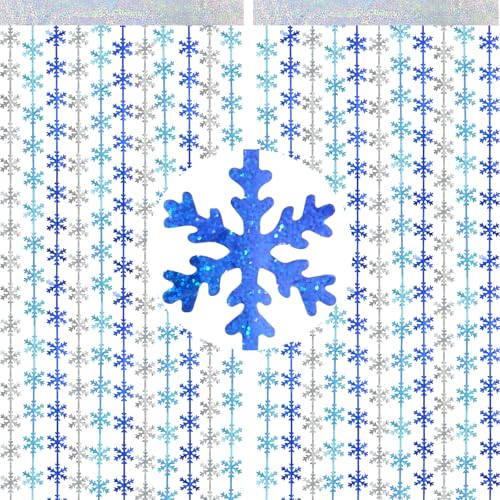 G2PLUS 2 Rideau Franges de Noël: Rideau Métallique Tinsel Flocon de Neige,1x2m Serpentins de Noël Déco pour Thème Frozen, Anniversaire, Noël, Décoration de Fête