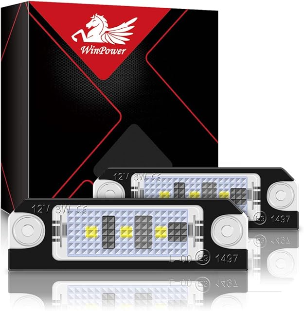 WinPower LED Oświetlenie tablicy rejestracyjnej 3 SMD Oświetlenie tablicy rejestracyjnej Led 6000K Xenon Biały z Canbus Error Free Kompatybilny z Golf 4 Golf 5 Lupo Polo 9N, 2 sztuki