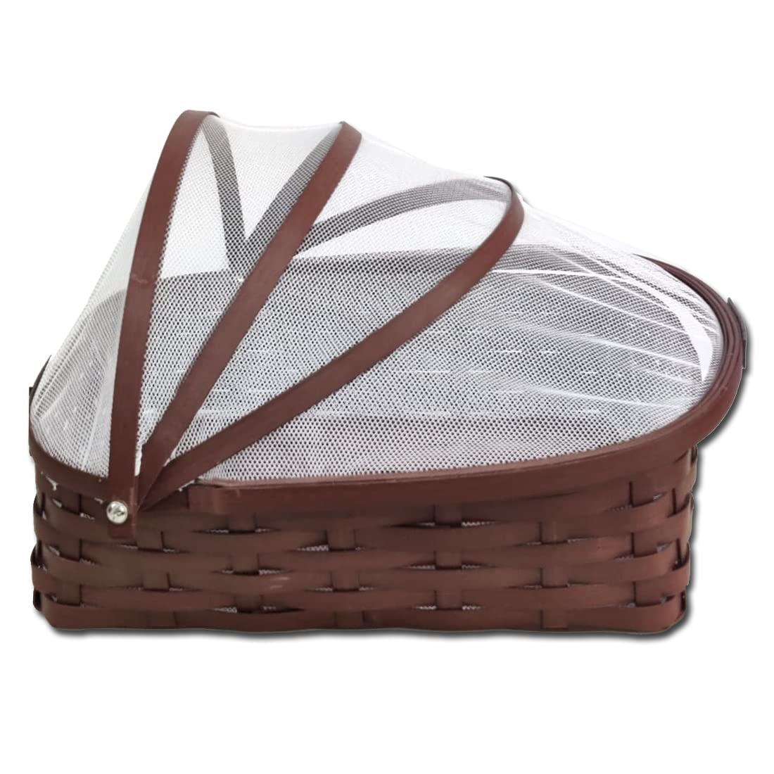 Saffron Décor Travel-Friendly PVC Fruit Mesh Basket with Net Cover|Easy to Open|Best for Gifting, Picnic|Protects from Dust, Mosquitoes, Flies|Maintains Circulation of Air (Brown, Small)- 28X20X18 CM