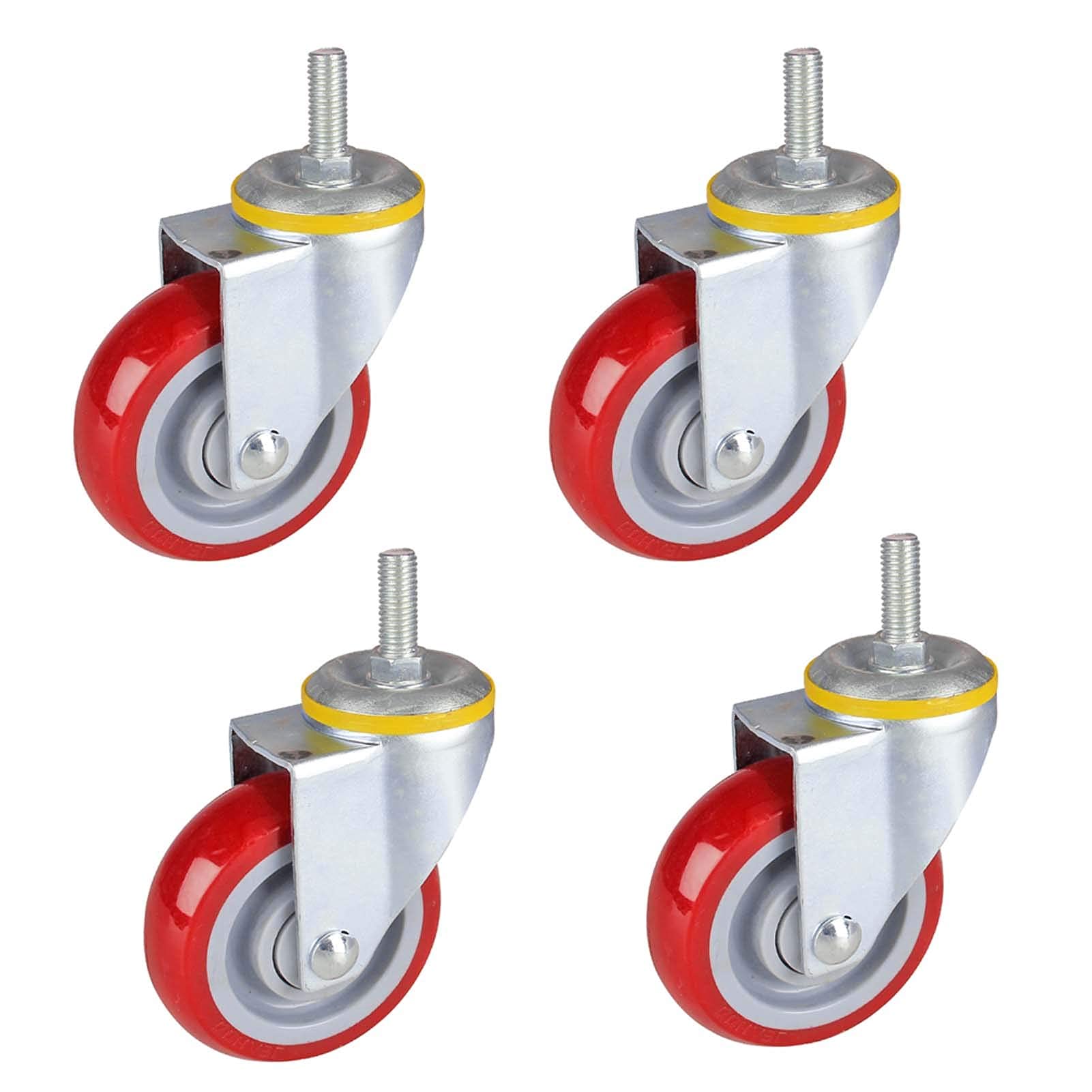 Paquete de 4 Ruedas giratorias, Rueda giratoria de Varilla roscada, Rueda giratoria de Carro Rojo, con diseño de Anillo Antipolvo, para Muebles, carros, Bancos de Trabajo (sin Freno de 5 pul