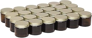 North Mountain Supply 2 Ounce Amber Glass Straight Sided Spice/Canning Jars - With 53mm Gold Metal Lids - Case of 24