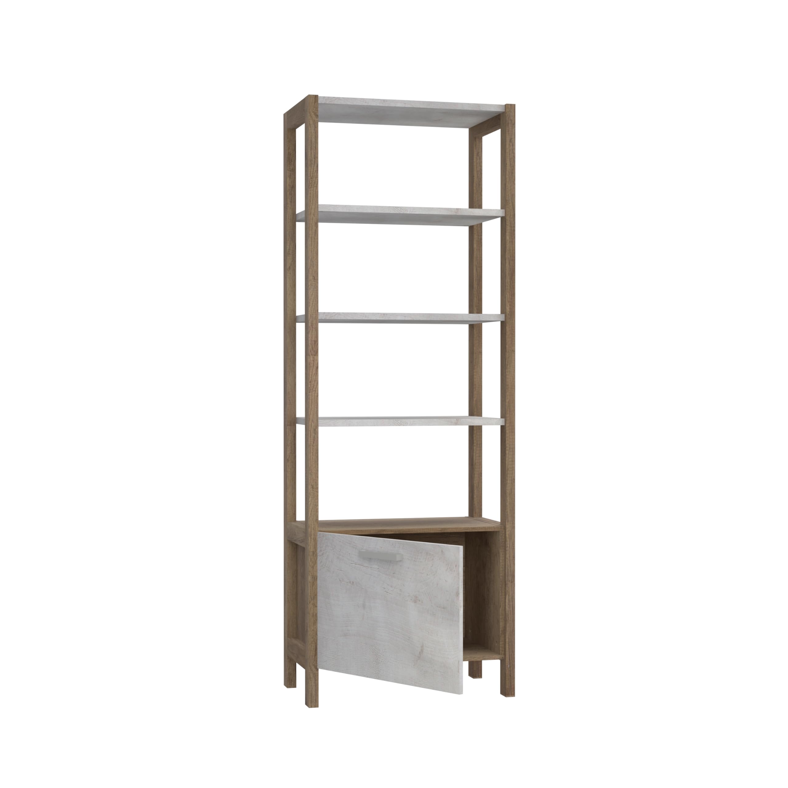 Forte Duro Bücherregal 70 80, Bücherregal mit 1 Tür, Regal im Landhausstil, Standregal, Holzwerkstoff, Pinie Weiß/Antikeiche Holzdekor, 71 cm breit x 200 cm hoch x 41,2 cm tief