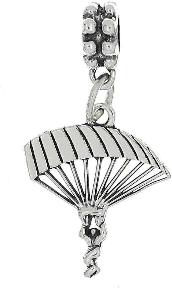 Sterling Silver Skydiver Parachute Para Sailer Dangle Bead Charm