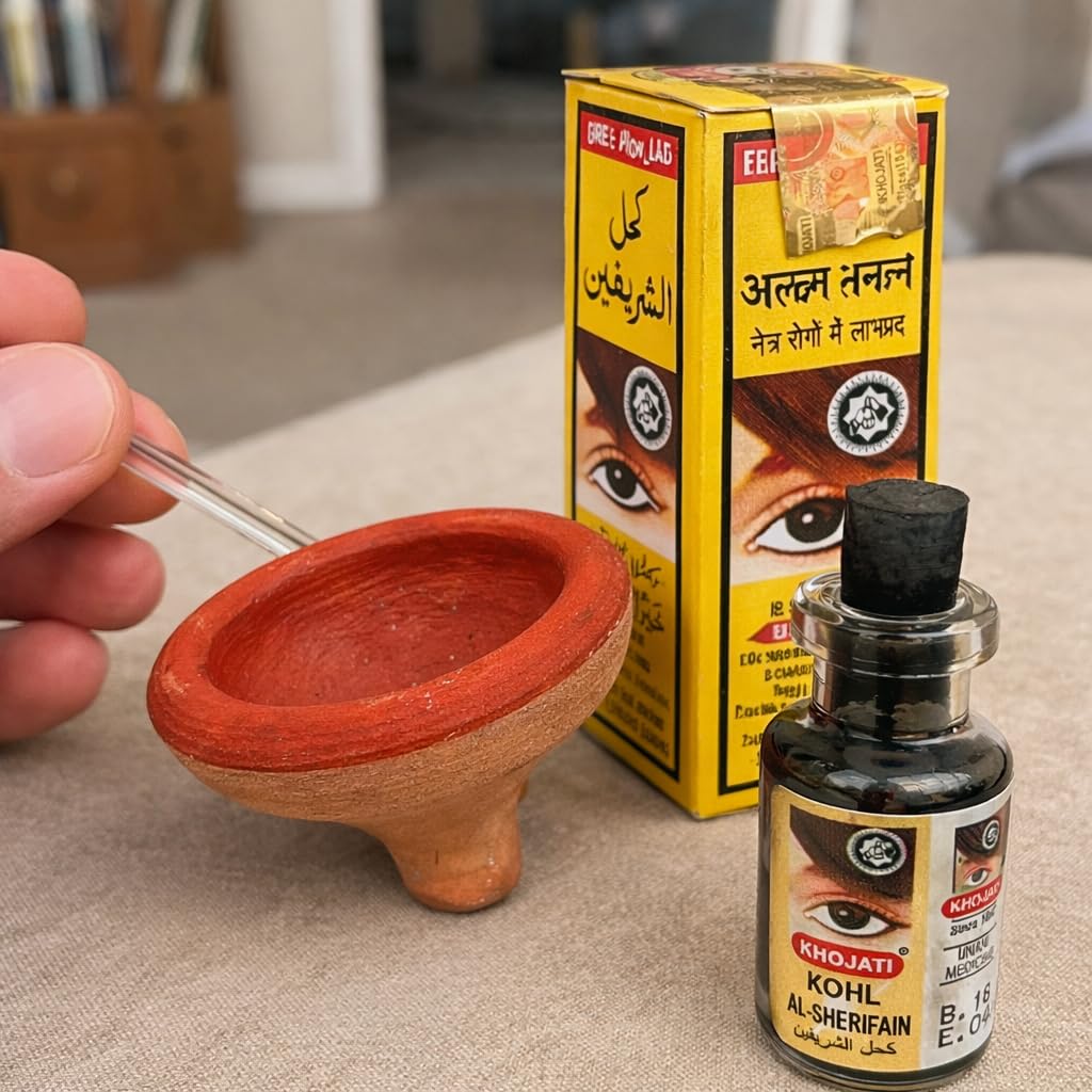 Confezione cosmetica tradizionale marocchina - Khol Al-Sherifain per occhi + Aker Fassi Papavero Vegano in ciotola di fango biodegradabile