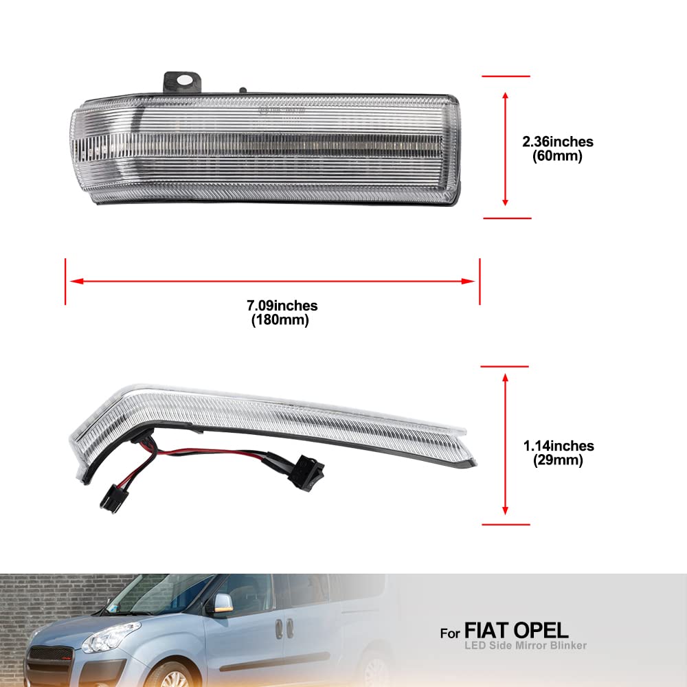 Luce Indicatori di Direzione Led Specchietto Frecce Laterale Ripetitore Compatibile Con Fiat Doblo II Op.el Vauxhall Combo D Van Retrovisore Lampeggiatore Laterale Specchio Illuminazione