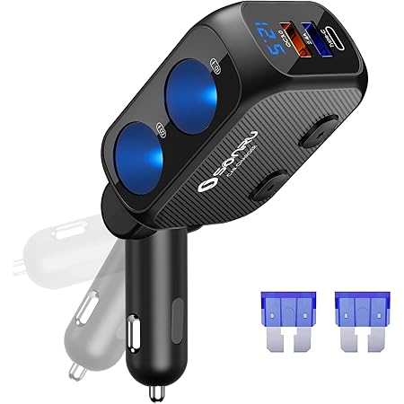 SONRU 180W Auto Ladegerät Adapter, 12V/24V KFZ Zigarettenanzünder Verteiler, USB C/QC3.0 Kfz Adapter Splitter Steckdose mit Getrennte Schalter LED Voltmeter, für GPS/Dash Cam/Navi/Telefon usw