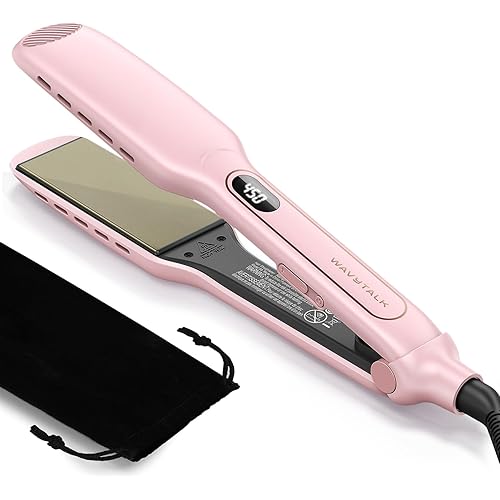 Wavytalk Wet to Straight Hair Straightener, Titanium 1.75 Inch Wide Vent Sesh Flat Iron for Damp or Dry Hair, Straightener with Dual Voltage Leave Silky Smooth Look, 20% Faster Styling, Pink