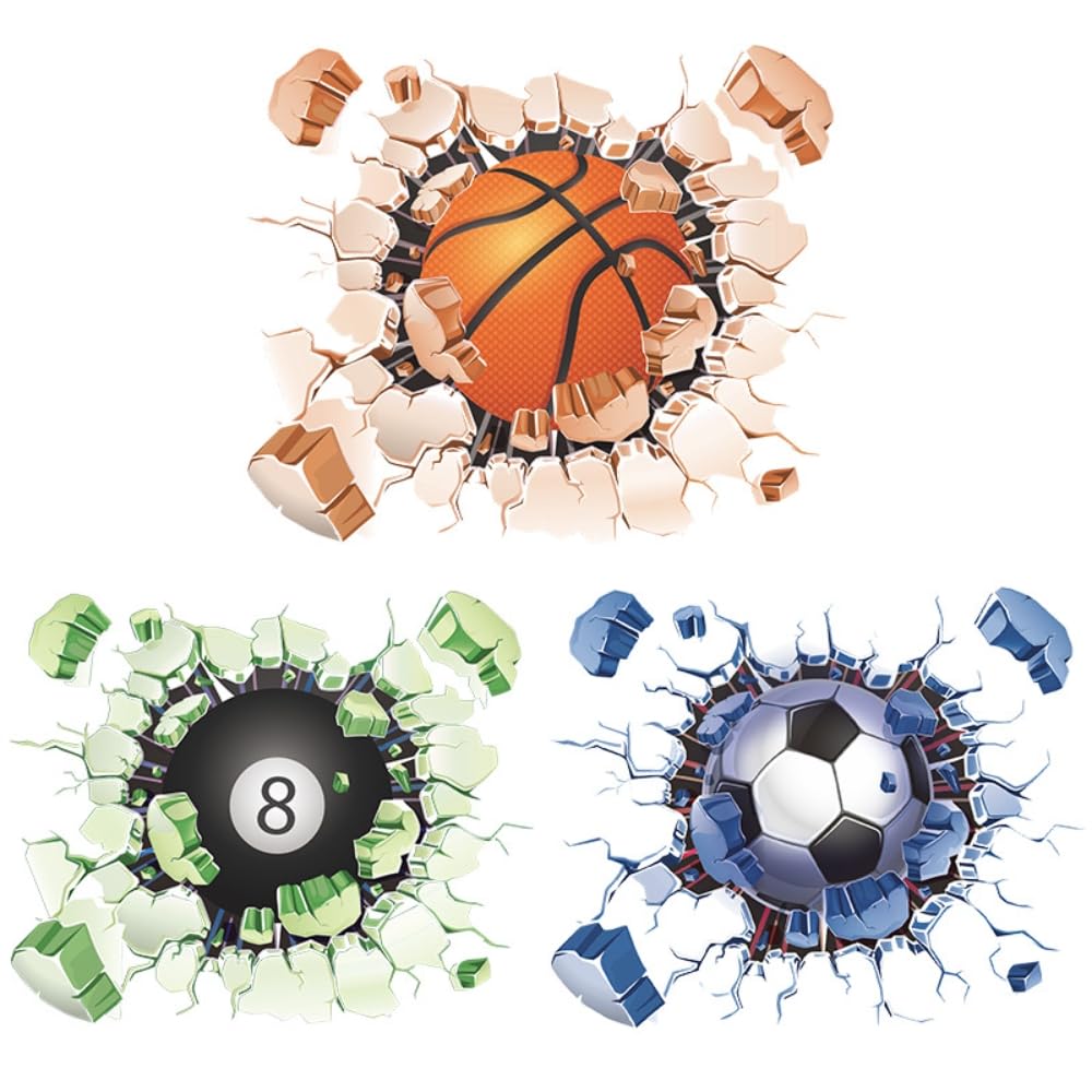 Broken Wall Sport, Basketball, Billiards, Football Stickers, Wall Stickers, Bedroom Wall Decoration, Orange( )