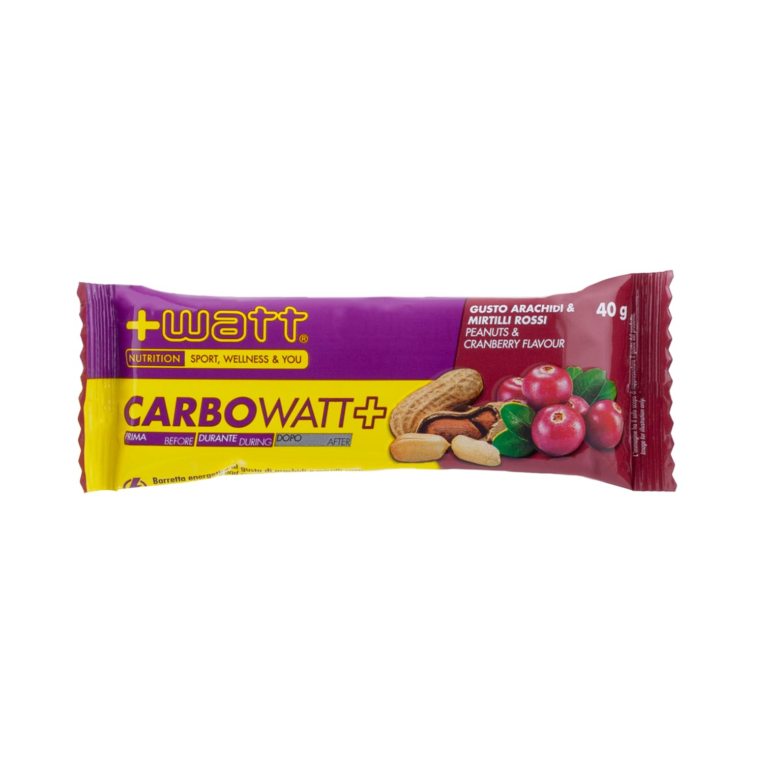 Carbowatt+ Barretta Energetica a Base di Carboidrati con Maltodestrine e Fruttosio - Barretta ad Azione Pro-​energetica per il Breve e Lungo Termine (1 barretta, Arachidi e mirtilli rossi)