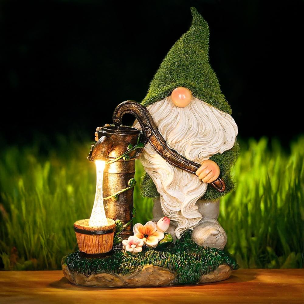 Garden Mile Water Pump Solar Gonk Garden Ornaments Led Novelty Statue Outdoor Ornaments Figure For Lawn, Garden Outdoor Decorations Solar Gnomes Garden Statues Outdoor Lighting