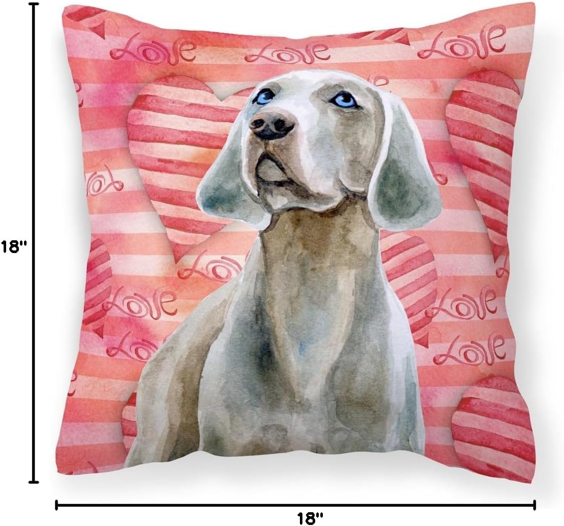 Caroline's Treasures BB9761PW1818 Weimaraner Love Fabric Decorative Pillow, Red Machine Washable, Indoor Outdoor Decorative Pillow for Couch, Bed or Patio, 18Hx18W
