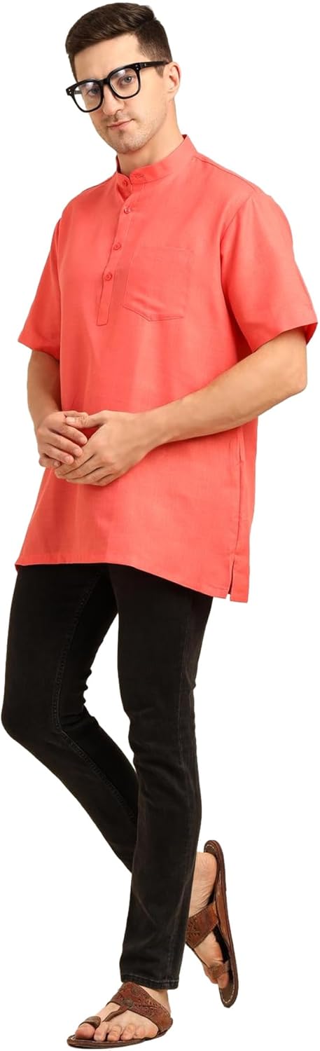 Men’s Poly Cotton Short Kurta Shirt Style | Half Sleeve Mandarin Collar Ethnic Kurta for Casual & Daily Wear - Image 6