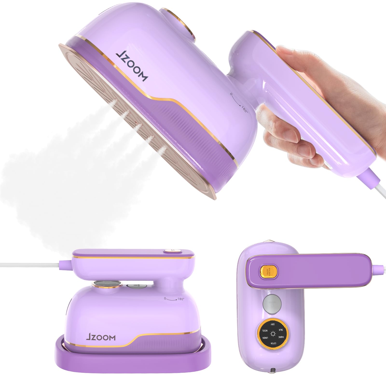 Plancha de viaje JZOOM para ropa, portátil, 2 en 1, con vapor seco, 6 modos inteligentes, mango giratorio de 180°, calentamiento rápido de 15 s, vapor continuo de 15 min, miniplancha para viajes en casa.