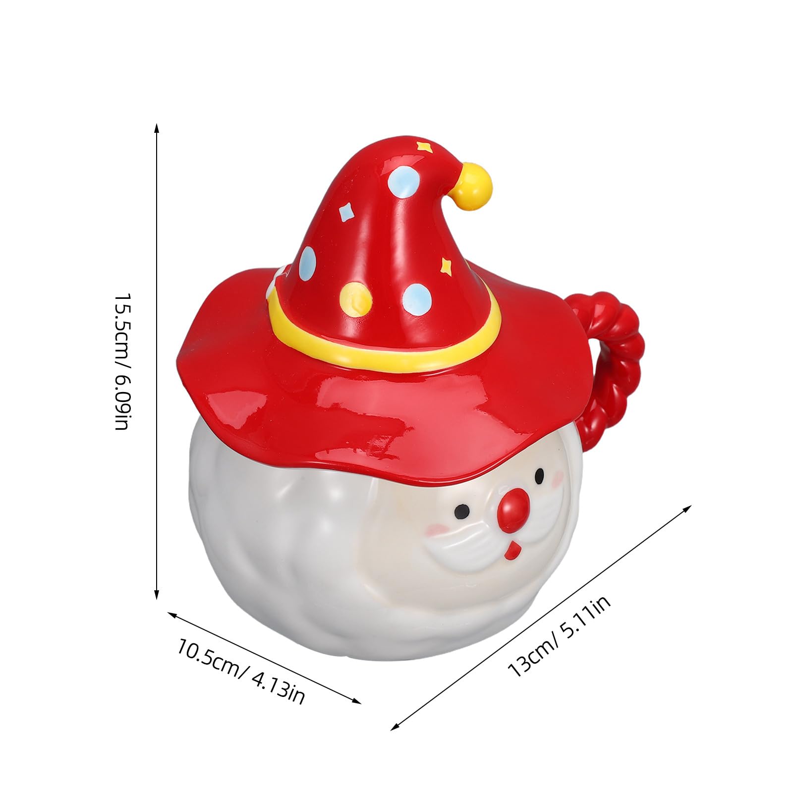 Housoutil Taza de Café Navideña con Tapa en Forma de Gorro, Taza de Cerámica 3d de Papá Noel.
