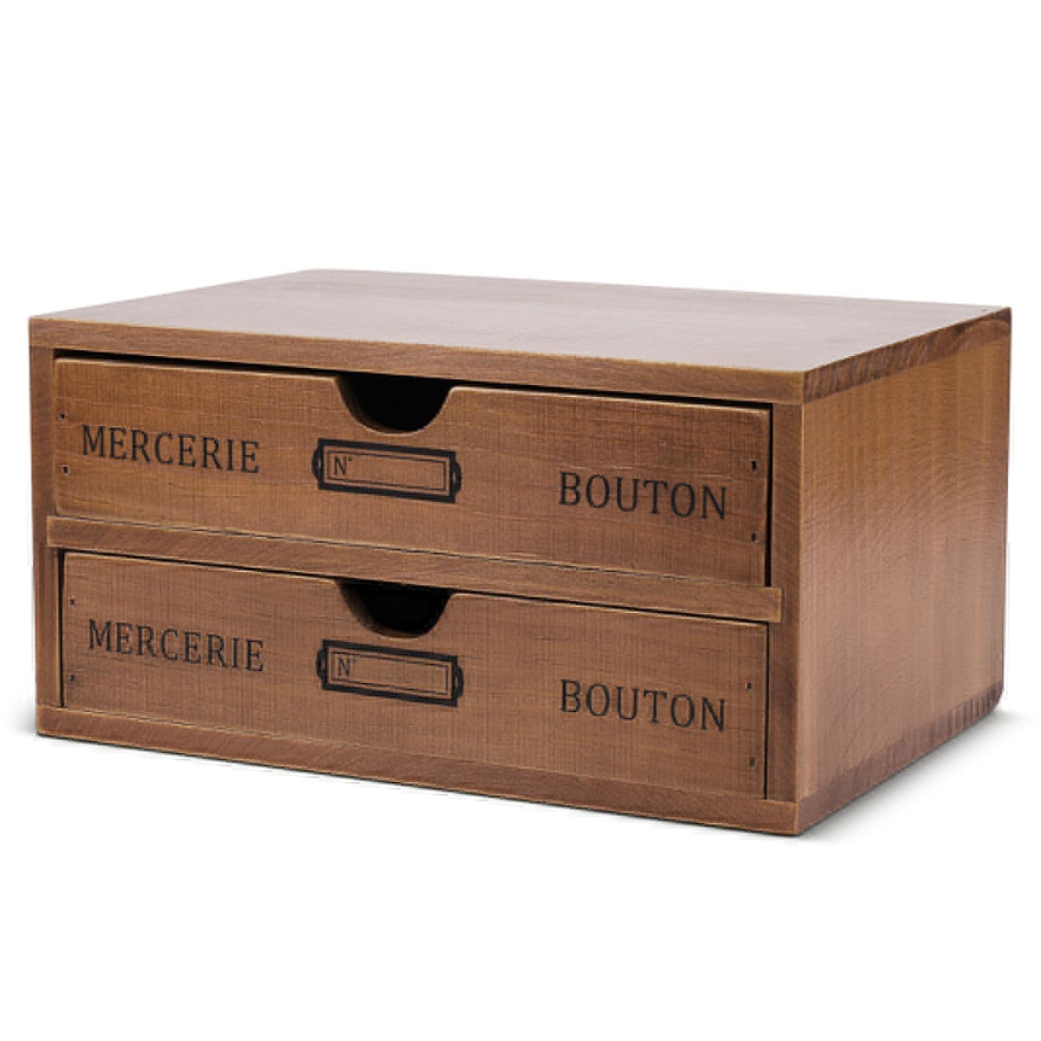 Flexzion Organizador de suministros de oficina de escritorio de madera con 2 cajones de almacenamiento, gabinete de mesa de madera de 2 niveles, caja de accesorios de escritorio para encimera, para el