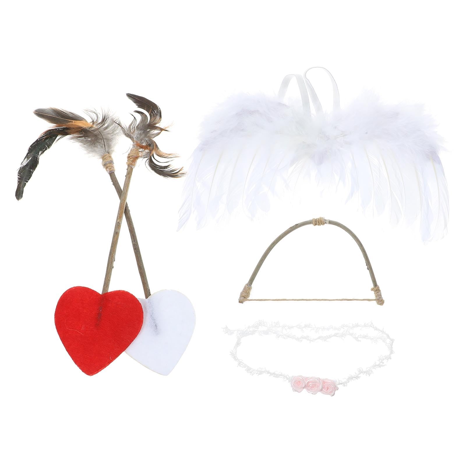 Angel Cupid Wings Baby Photoshoot Props Set 5 Pieces Synthetic Material Assorted Colors Cupid Wings for Newborn Photography Accessories