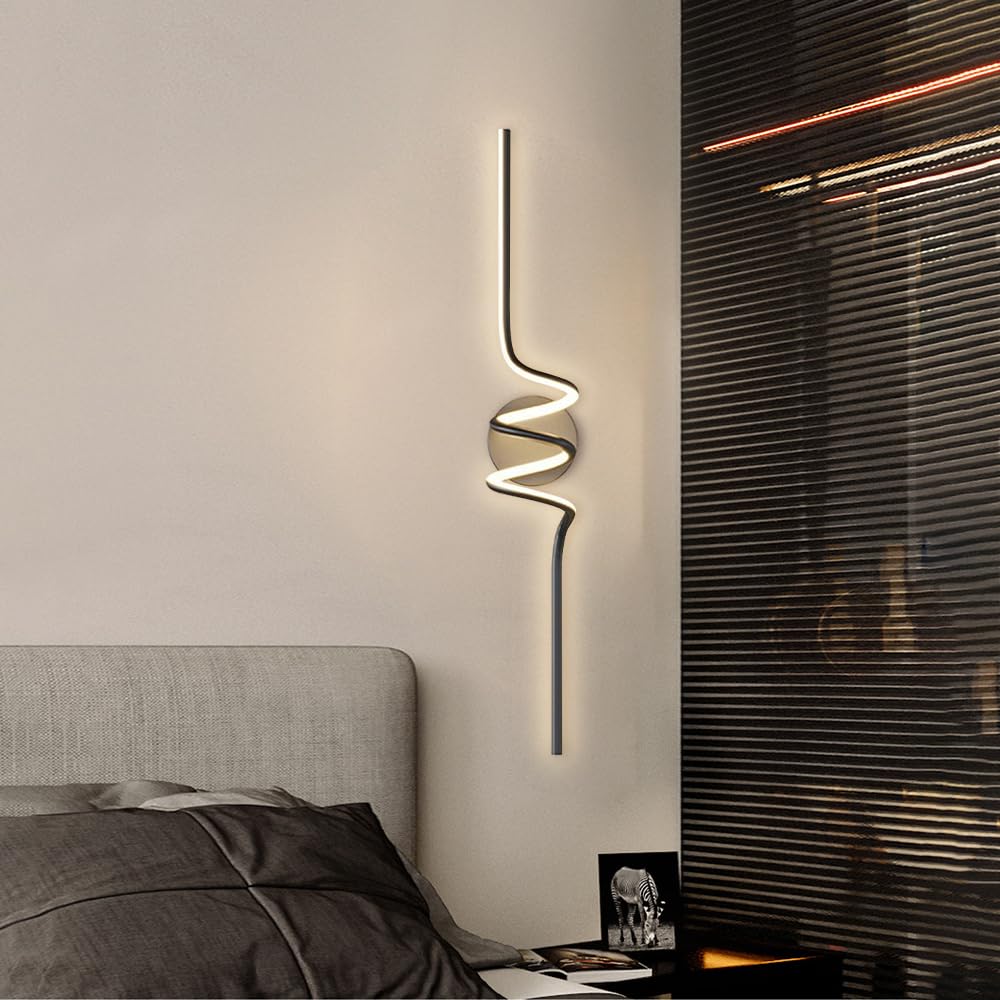 Nowoczesna czarna spiralna lampa ścienna, kinkiety LED do wnętrz, ciepłe światło 3000K, oświetlenie ścienne do schodów, salonu, sypialni, korytarza, połączenia i