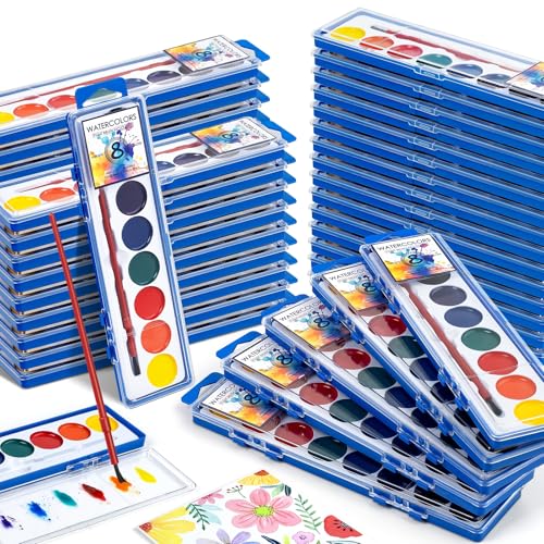 72 Pack Watercolor Paint Set Bulk 8 Colors Washable WaterColor Paint for Kids Water Color Paint with Brushes Ideal Gift for Party Favors Art Supplies for School Classroom Home