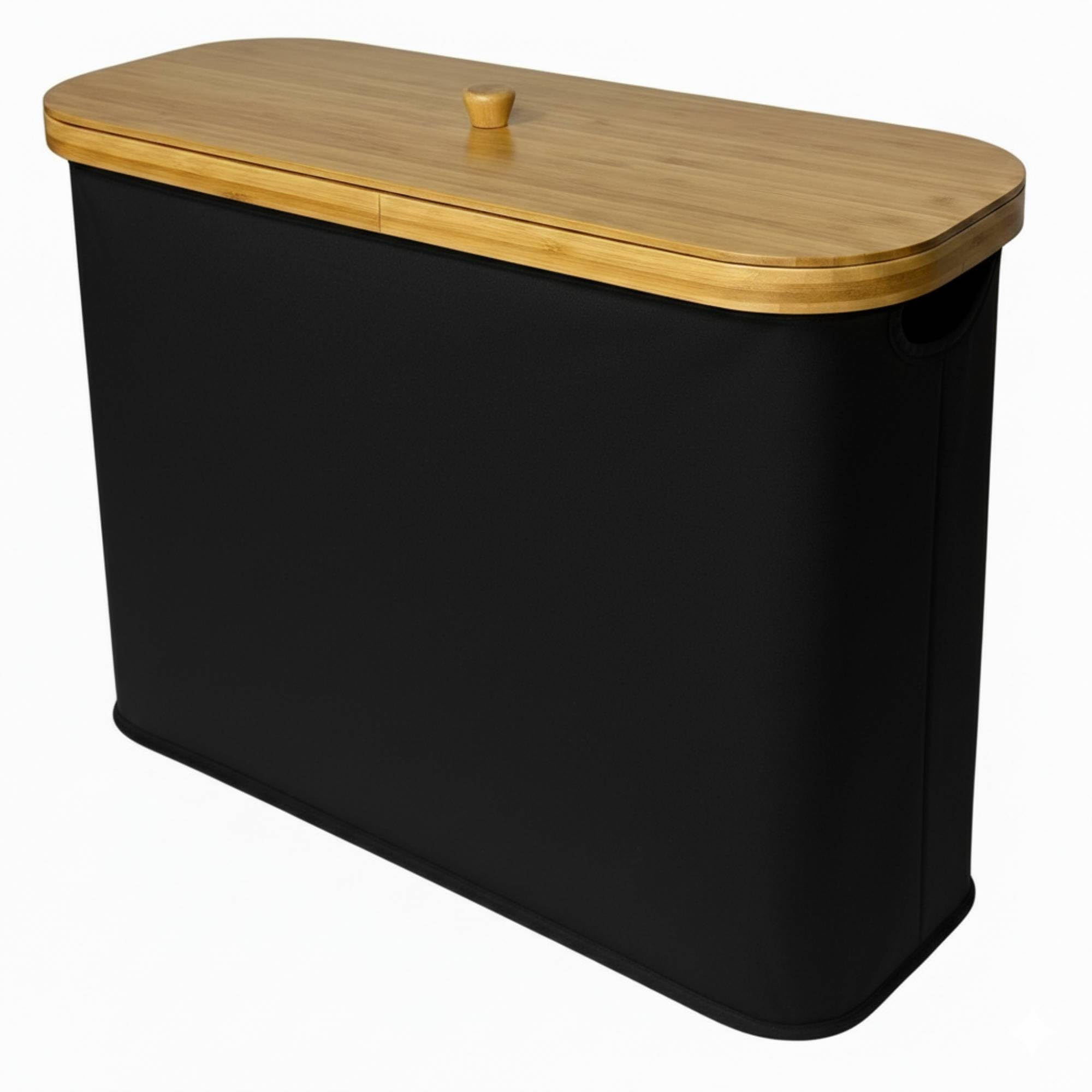 Topvaleur Toilet Roll Storage, Toilet Roll Holder Bathroom Storage Box, Toilet Roll Basket, Toilet Roll Storage Box, Bamboo Toilet Paper Basket and toilet storage, Capacity 9 Roll, 23L (Black)