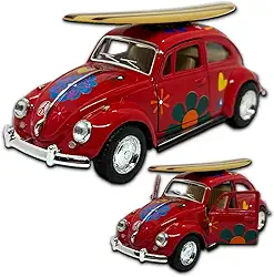 Miniatura fusca 1967 carrinho de coleção em metal, 12 CM, 1/32, abertura de portas laterais, rodinhas em borracha e com fricção, Miniatura de carros antigos (Vermelho com prancha estampado)