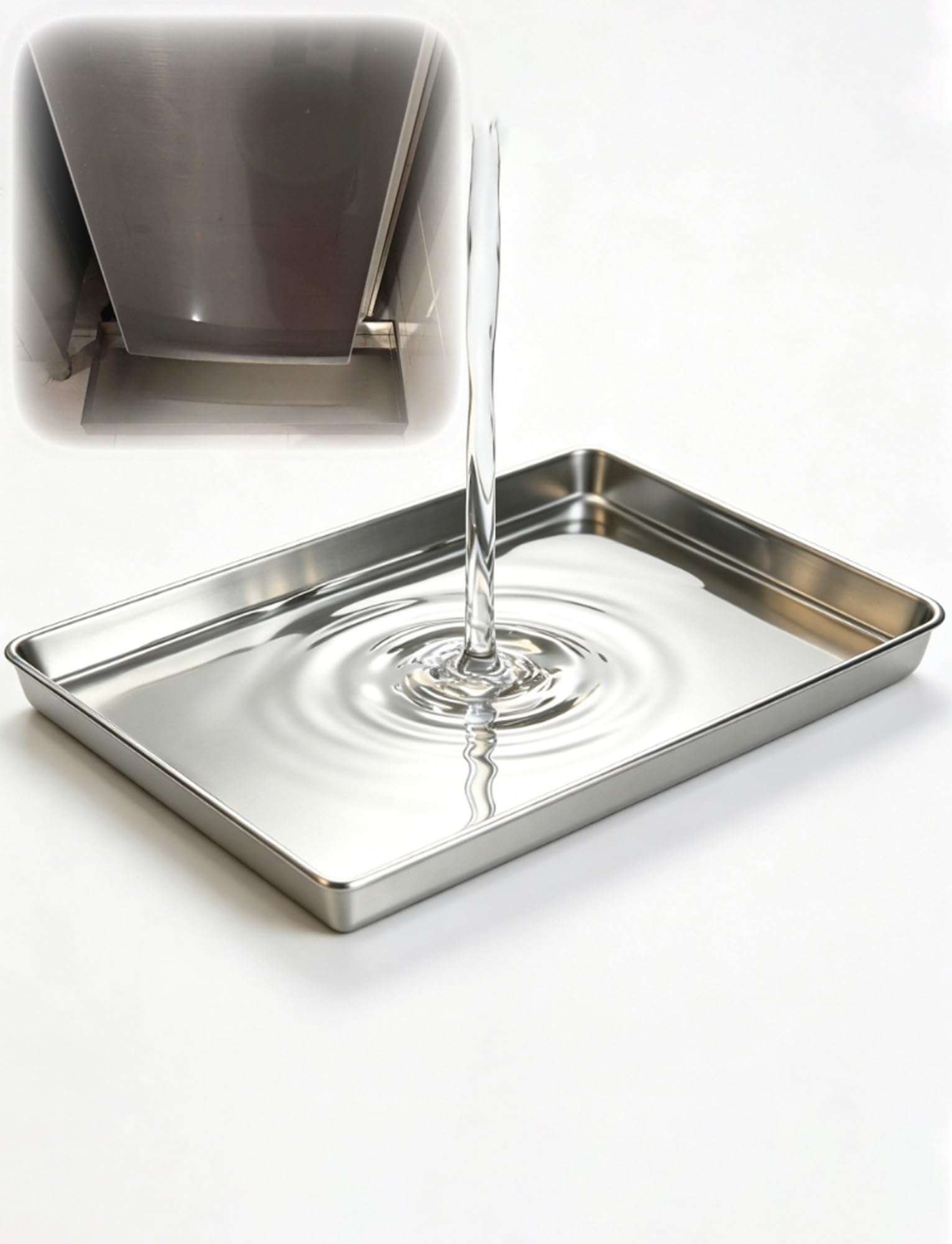 Bandeja recogedora inox 201, rectangular para cocina y equipos | Bandeja antigoteo con bordes elevados for uso en cafeteras, gabinetes, mostradores y equipos(400X400X50mm)