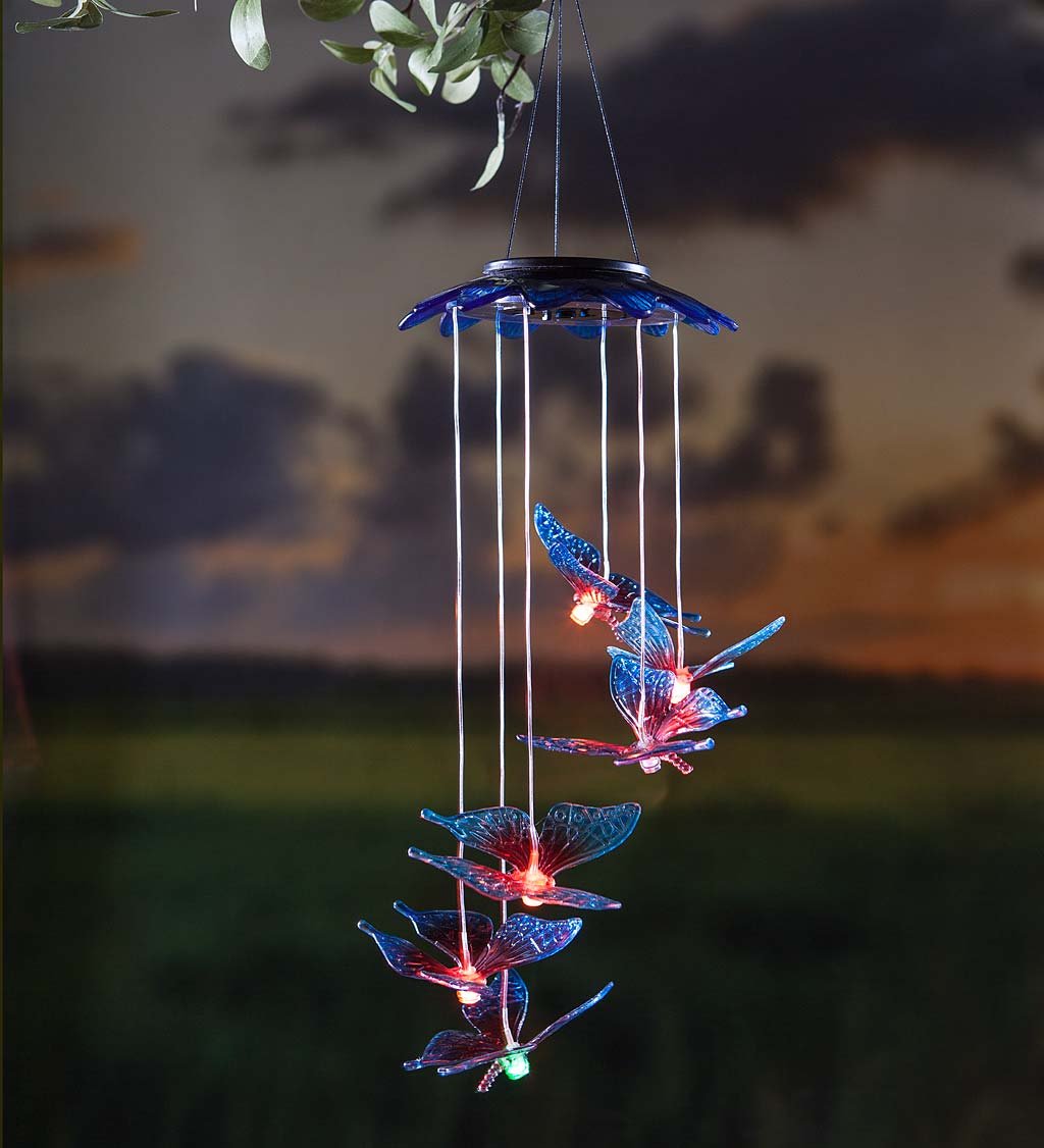 Plow & HearthOutdoor Color Changing Hanging Solar Mobile with Butterflies, 7 W x 25 H